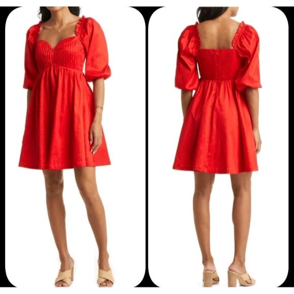 Vici Dresses & Skirts - VICI Red Puff Sleeve Babydoll Dress‎ XS